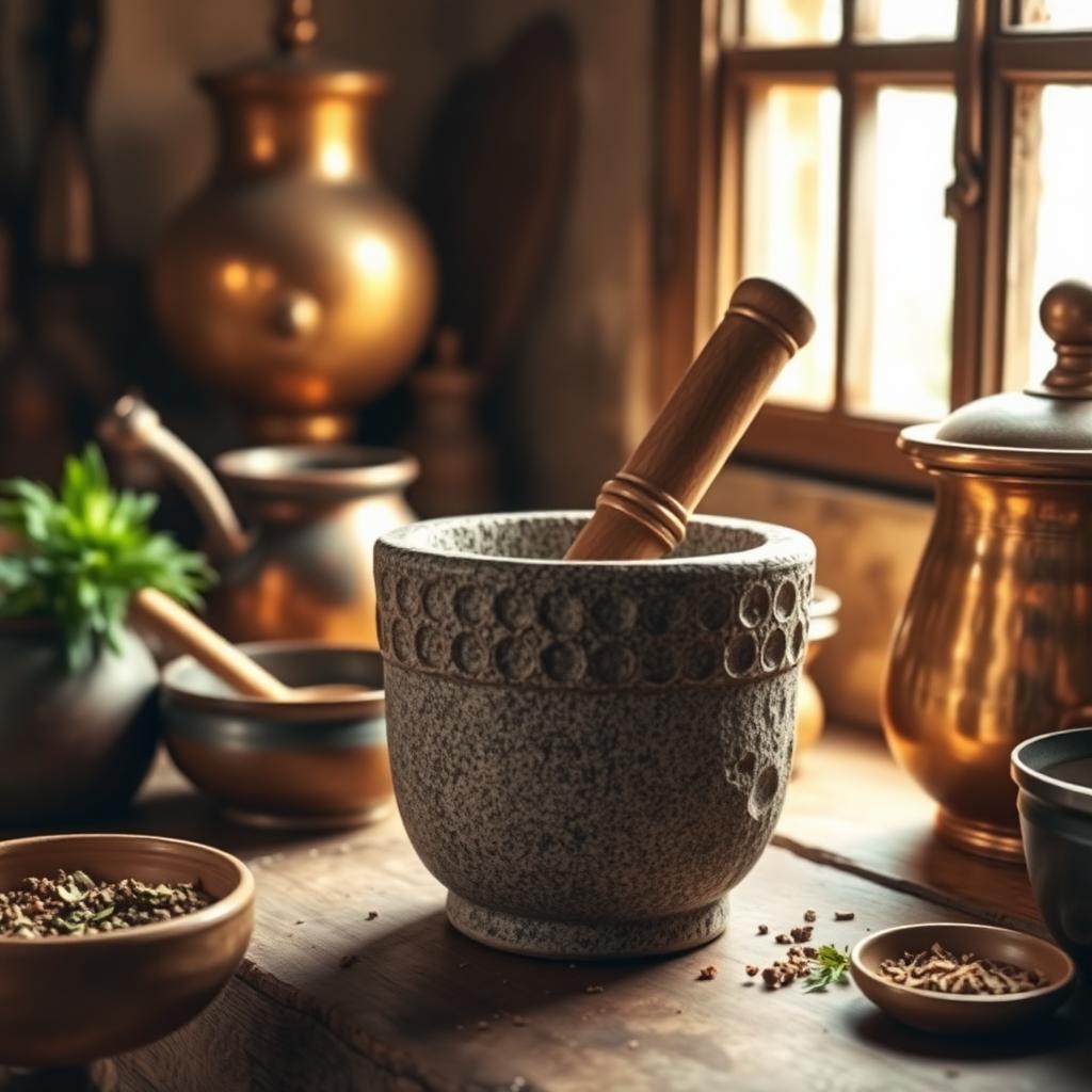 Herbs, mortar, patience